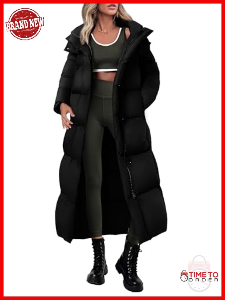 Long Puffer Coat Hooded Zip Up Thickened Down Jacket Winter